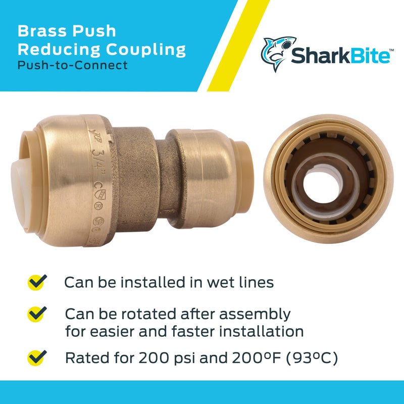 SharkBite 3/4 Inch x 1/2 Inch Reducing Coupling, Push to Connect Brass Plumbing Fitting, PEX Pipe, Copper, CPVC, PE-RT, HDPE, U058LFA - Image 4